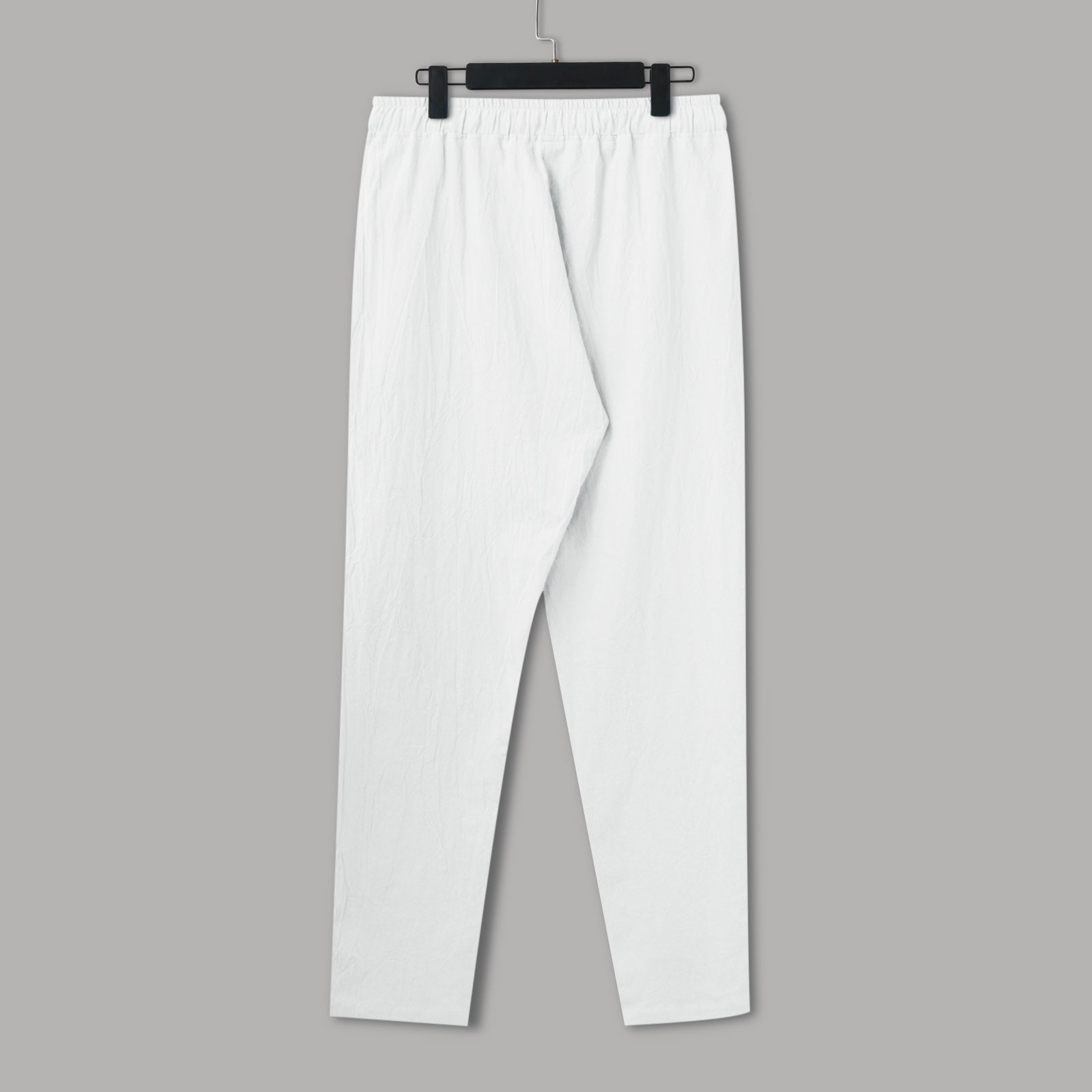 thumbnail image 5 of Pantalones de lino para hombre ligeros de verano: cintura elástica con cordón, pantalones informales de playa, poliéster, tallas S-XXXL para yoga y vacaciones, 5 of 7